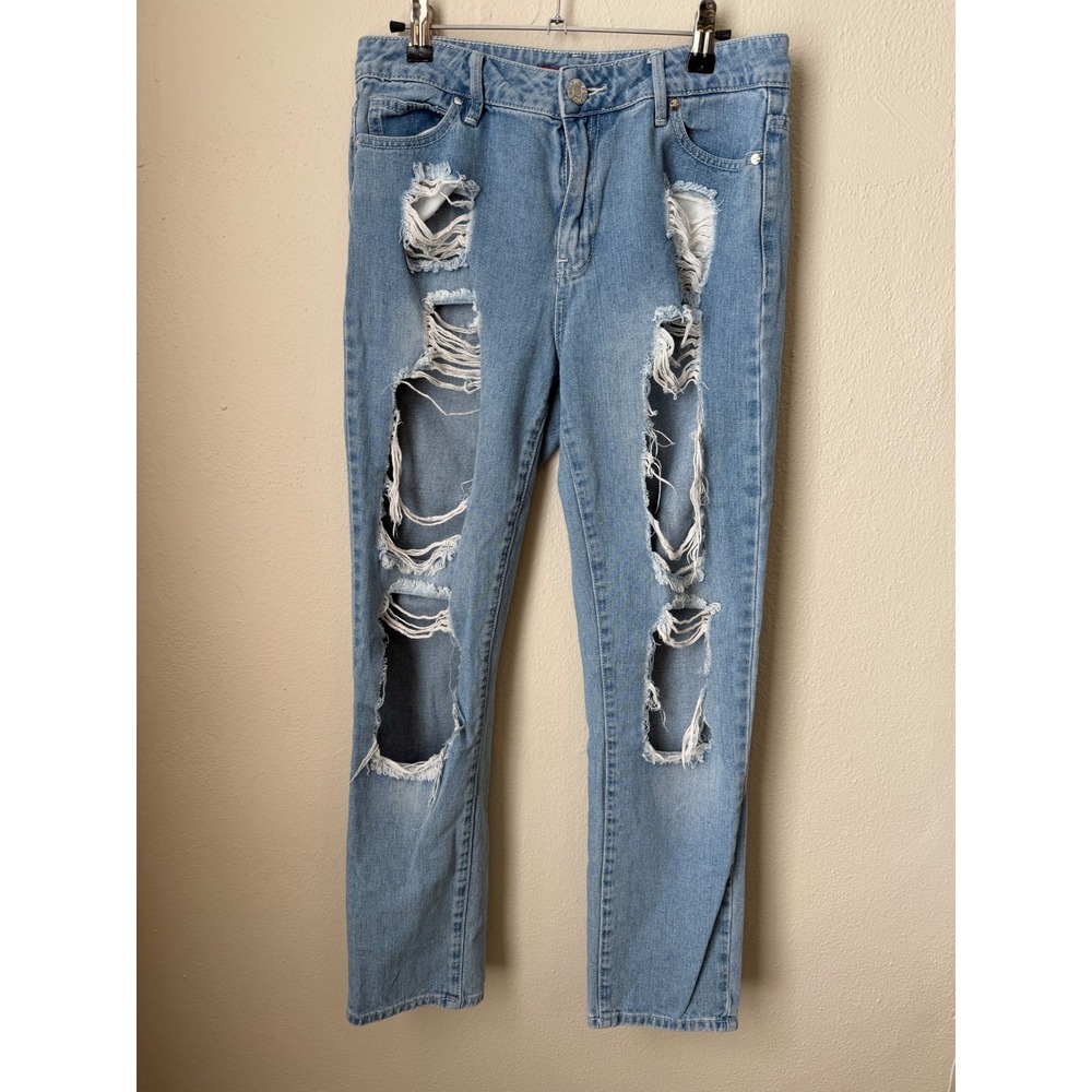 Guess Tahiana High Waist Skinny Jeans Light Wash Distressed Shredded Size 27